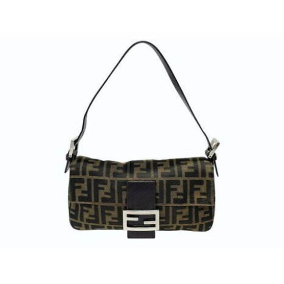 Fendi Handbags - FENDI Mamma Bucket Hobo Shoulder Bag Zucca Canvas Leather Brown